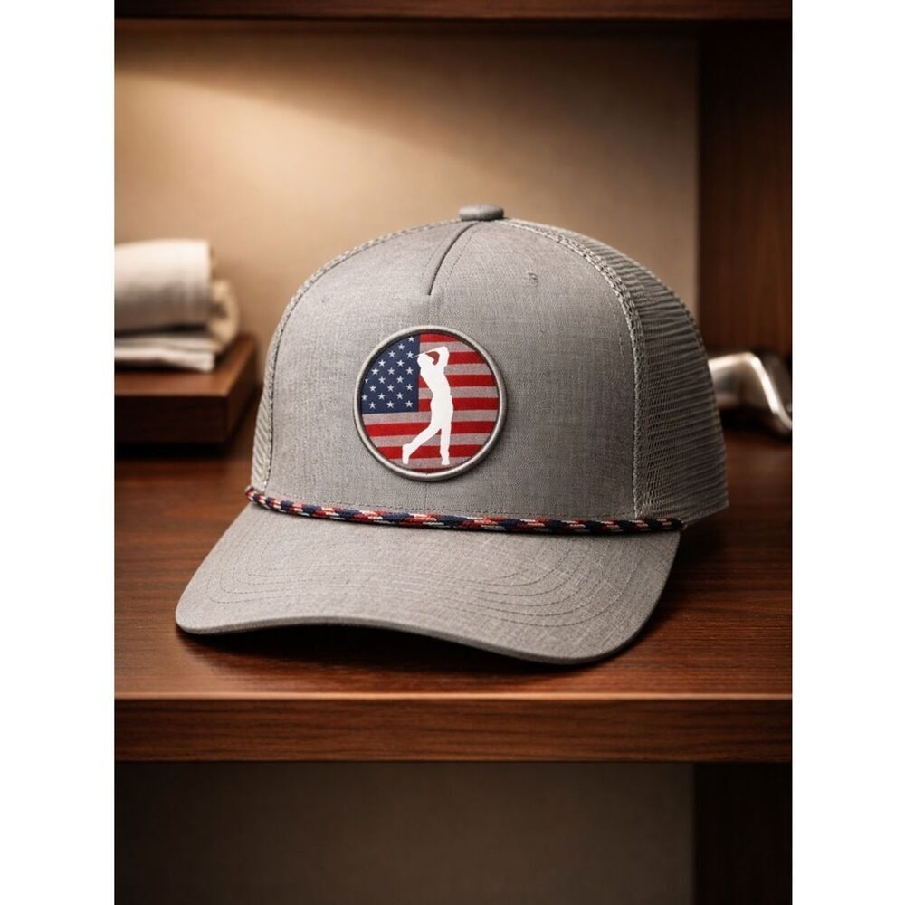 NWT Walter Hagen Gray Mesh Baseball Cap Red White Blue Golfer Patch - Size M/L